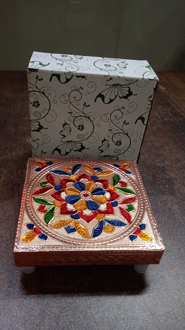 1 Pc Meenakari Wooden Chowki & Bajot Set: For Home & Office Puja (Multicolor) 1 Pc Meenakari Wooden Chowki & Bajot Set: For Home & Office Puja (Multicolor)
